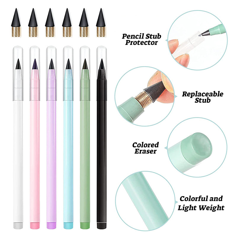 12 Colors Forever Pencil with Erase - Long Lasting Writing Infinity Pencil  with