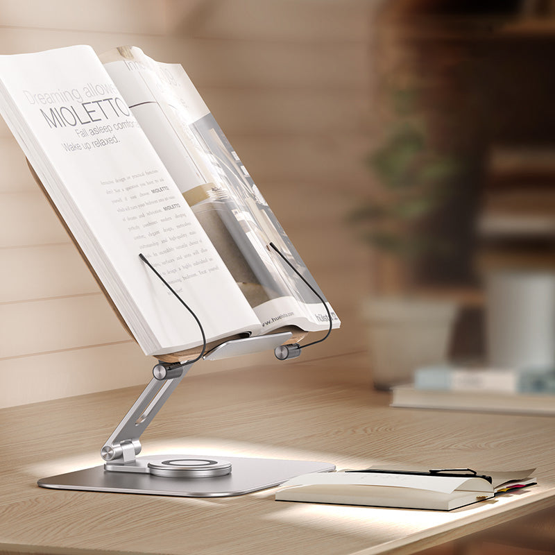 360° Rotate Book Stand Metal Book Holder with Paper Clips for Reading –  Knowledge as Action